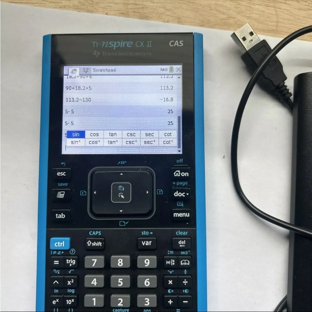 Texas Instruments TI Nspire CX II CAS Graphing Calculator with charger USB cable